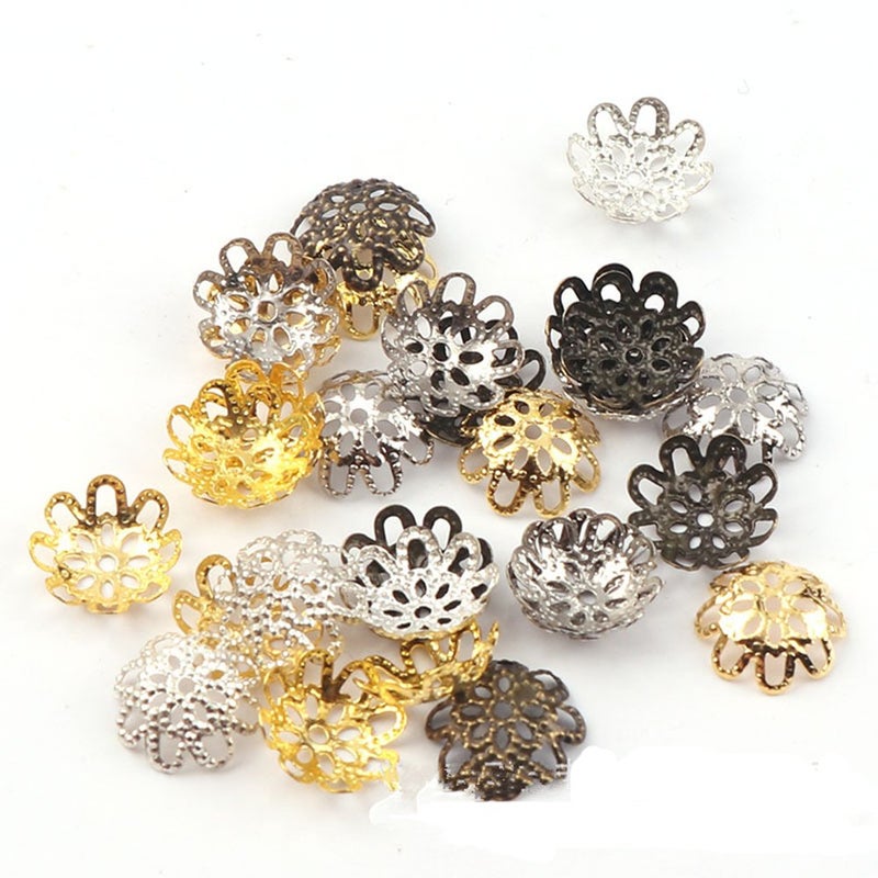 Zhiheng 500PCS 10mm Gold Tone Flower Bead Caps Hollow Flower Bead Caps for Jewelry Making (Gold) - Image 4